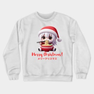 Chibi Kawaii Santa Claus Eating Ramen Noodles Crewneck Sweatshirt